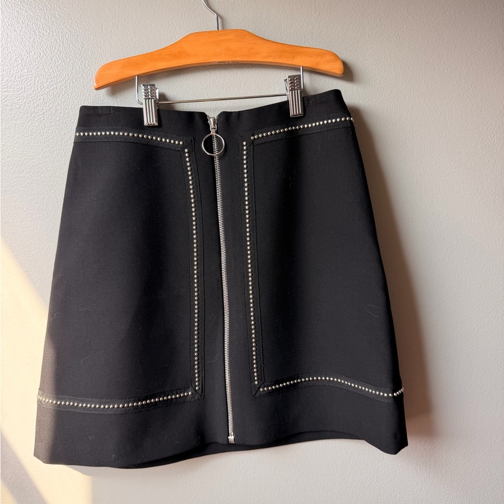 Maje Jimage Crepe Black Zipper Mini Skirt with Studs